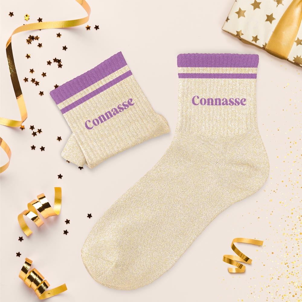 Chaussettes paillettes a bandes connasse