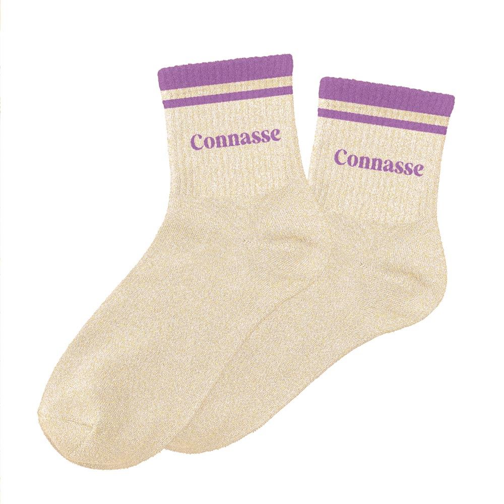 Chaussettes paillettes a bandes connasse