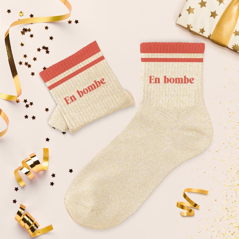 Chaussettes paillettes a bandes en bombe