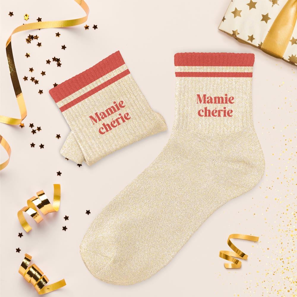 Chaussettes paillettes a bandes mamie cherie