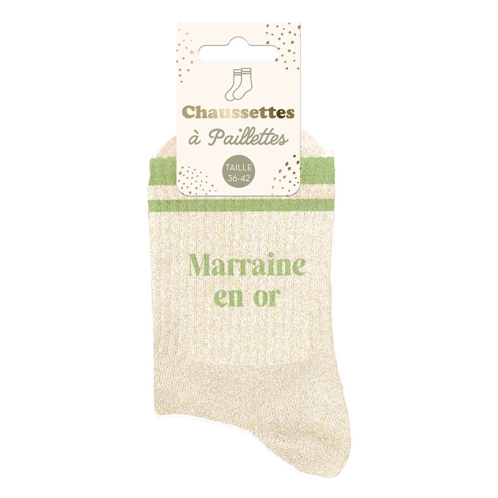 Chaussettes paillettes a bandes marraine en or