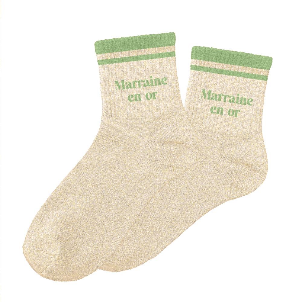 Chaussettes paillettes a bandes marraine en or