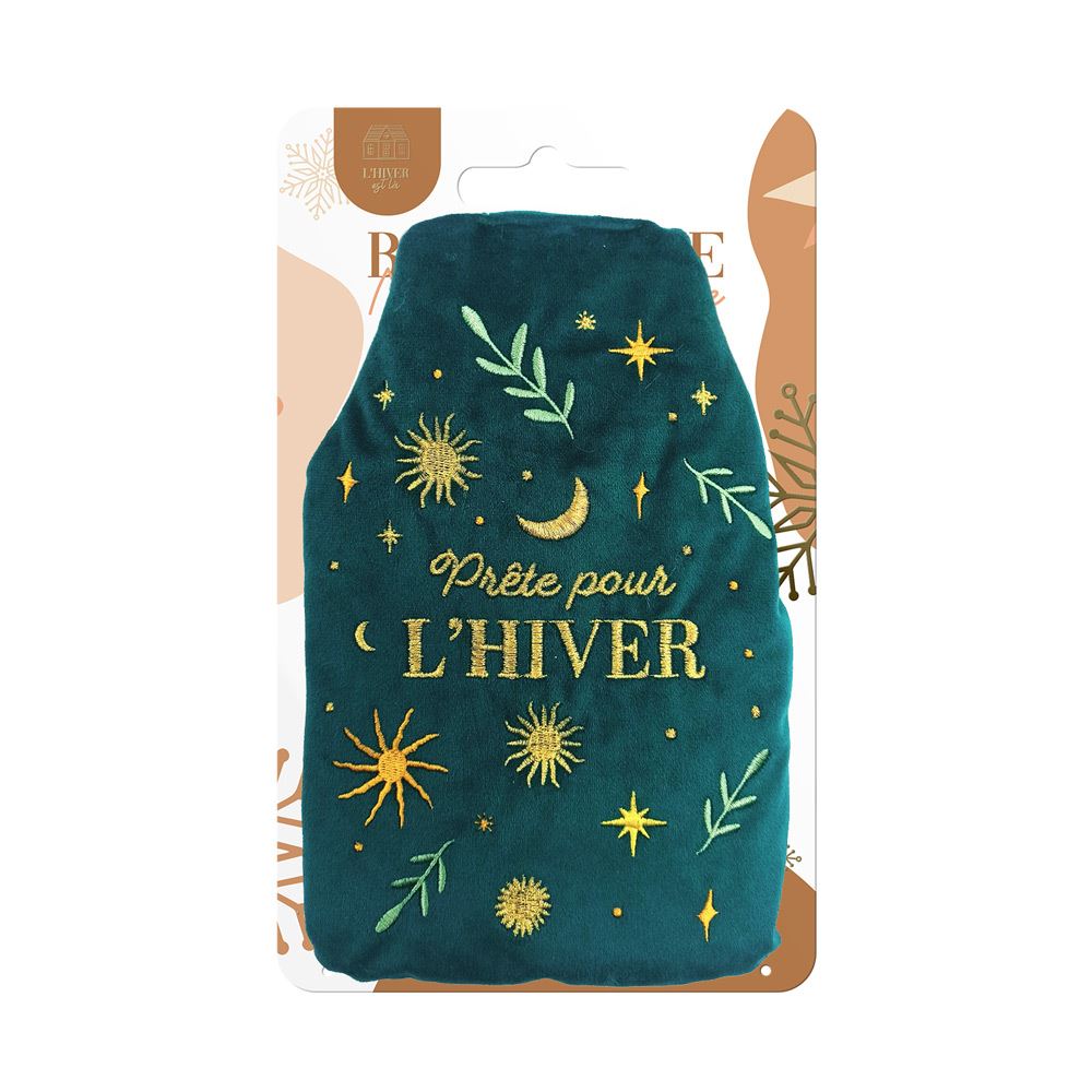 Bouillotte velours brodees noyaux de cerises prete pour l'hiver