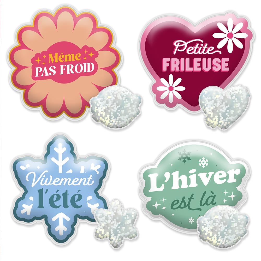 Chaufferettes paillettes texte 4mods /48pcs