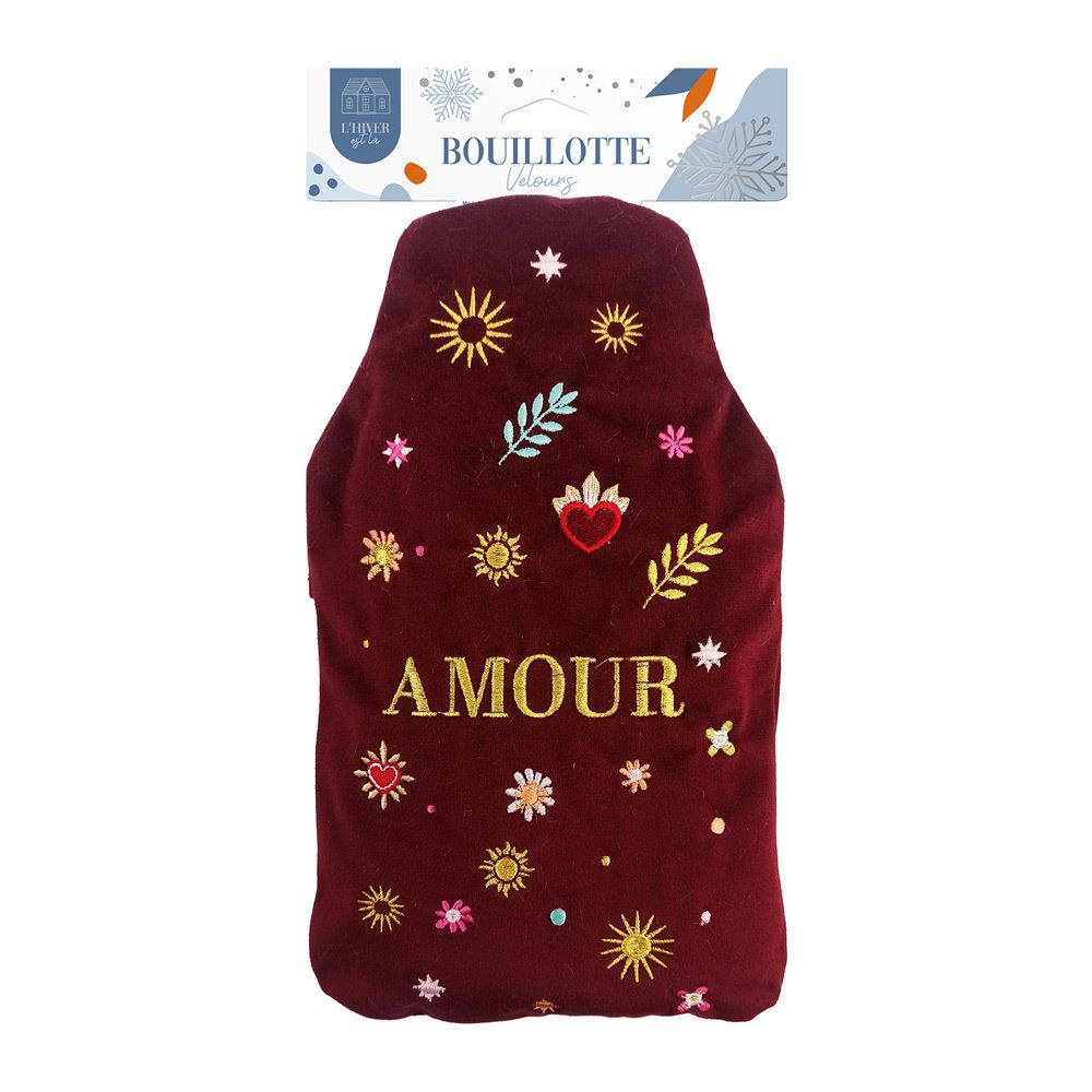 Bouillotte velours brodees amour