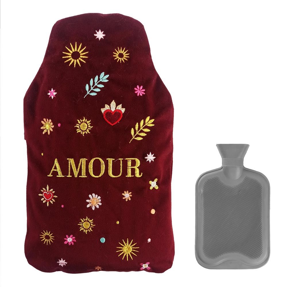Bouillotte velours brodees amour