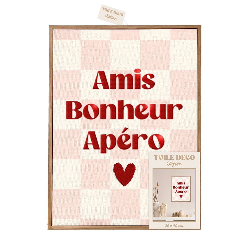 Toile tuftee amis bonheur apero
