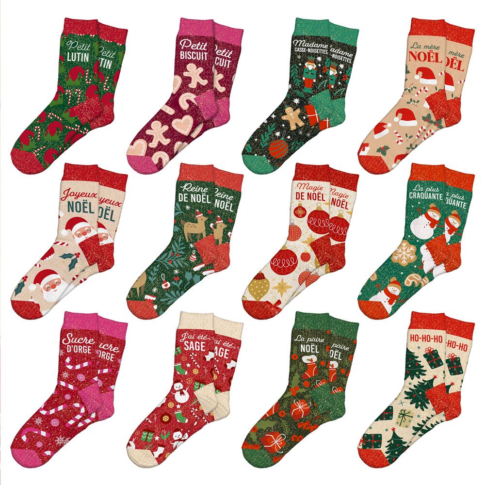 Chaussettes paillettes kitch de noel 12mods/ 72pcs