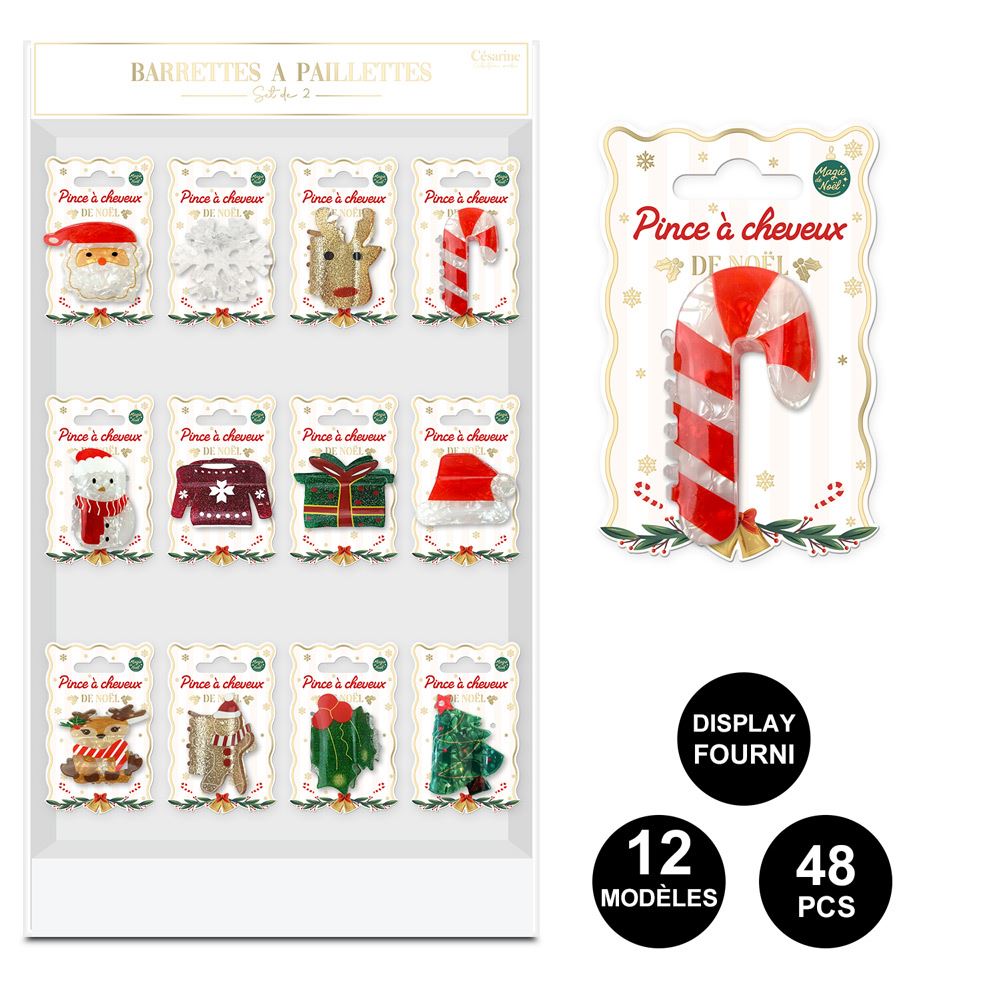 Display pince cheveux noel 12mods/ 48pcs