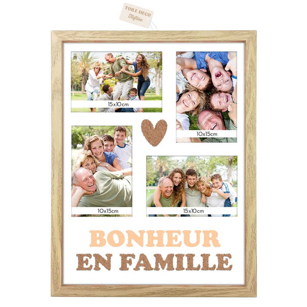Toile tuftee cadre photos bonheur en famille 30x40 