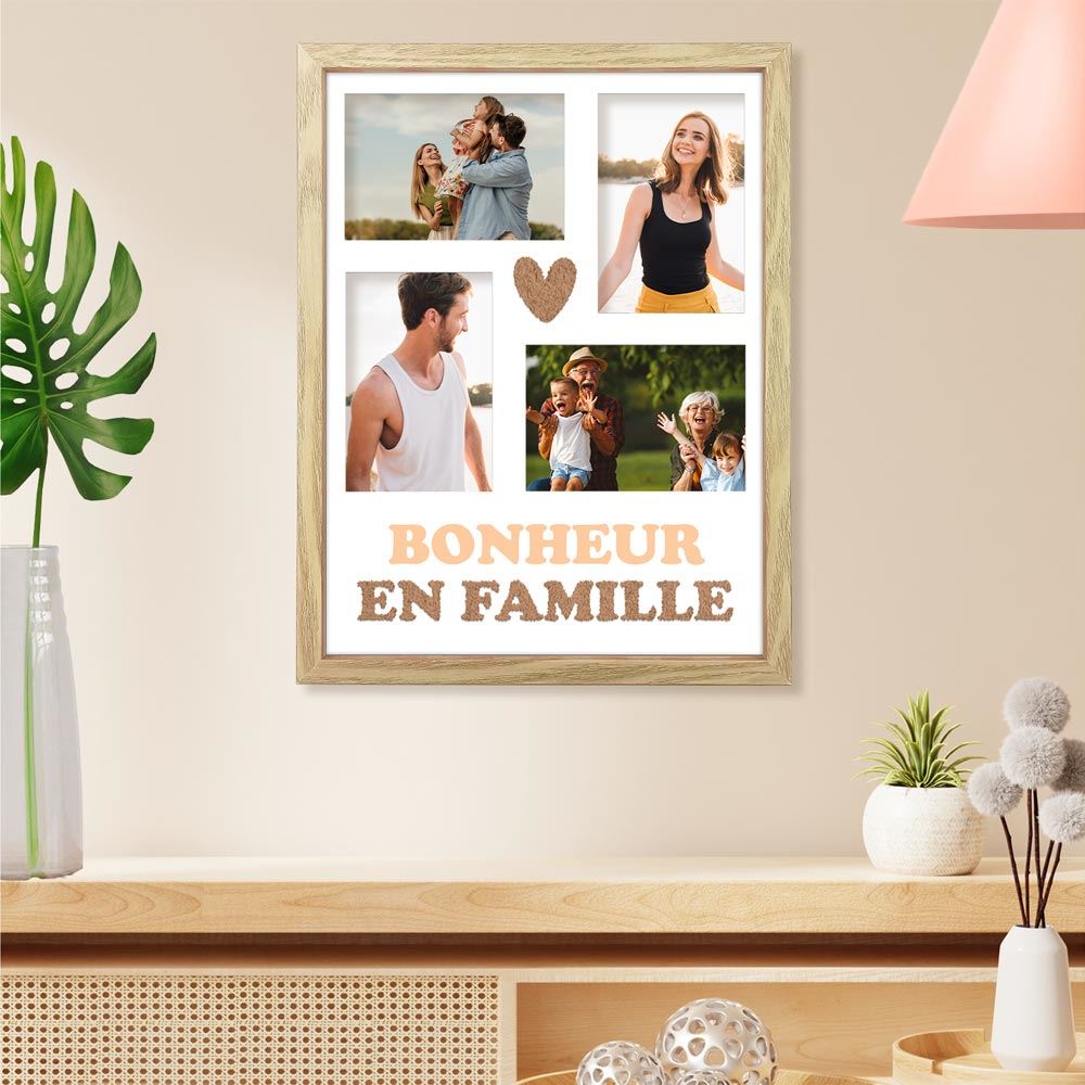 Toile tuftee cadre photos bonheur en famille 30x40 