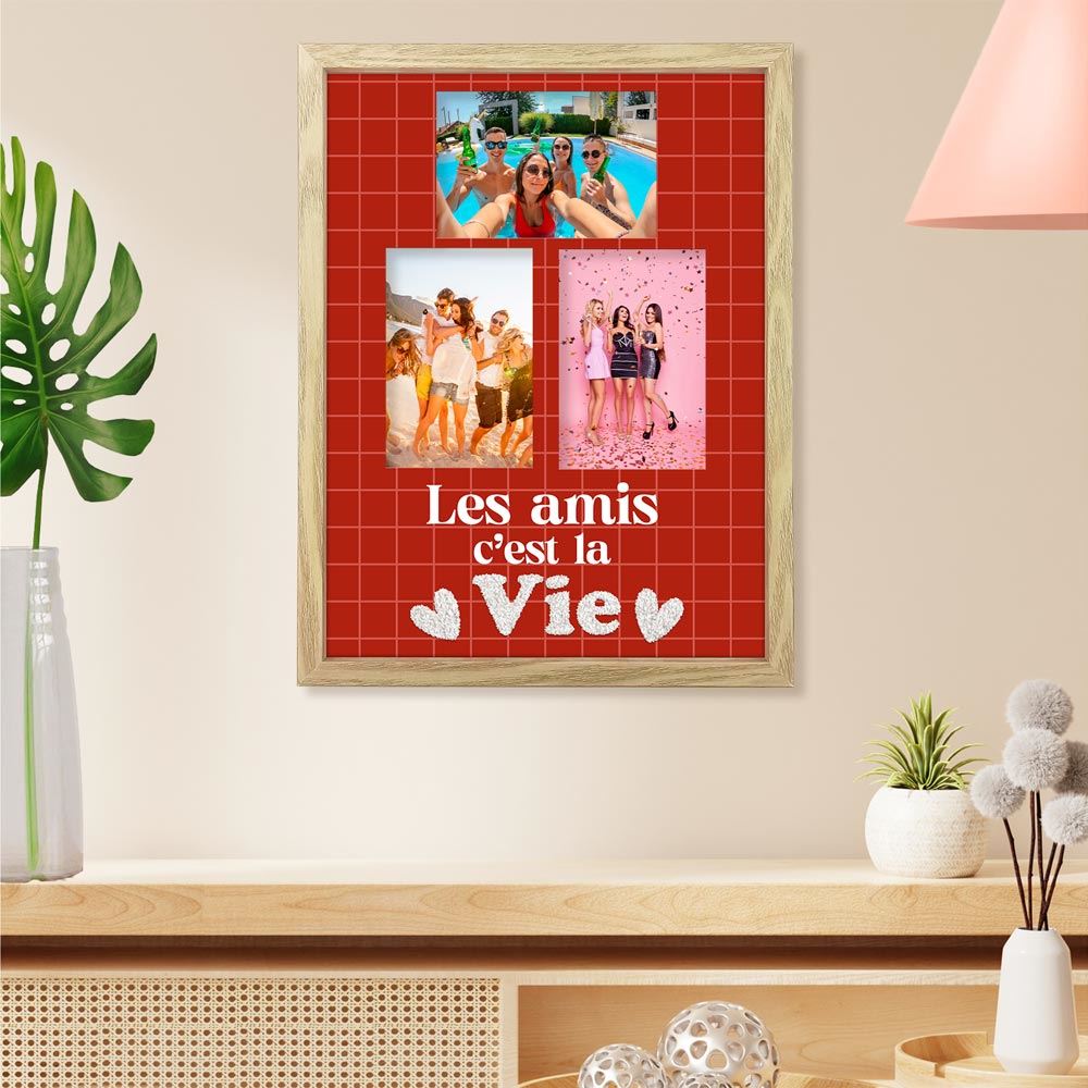 Toile tuftee cadre photos les amis c est la vie 30x40