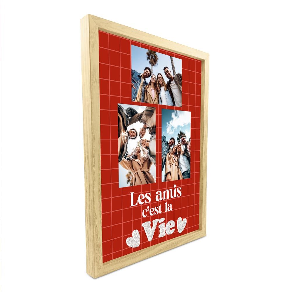 Toile tuftee cadre photos les amis c est la vie 30x40