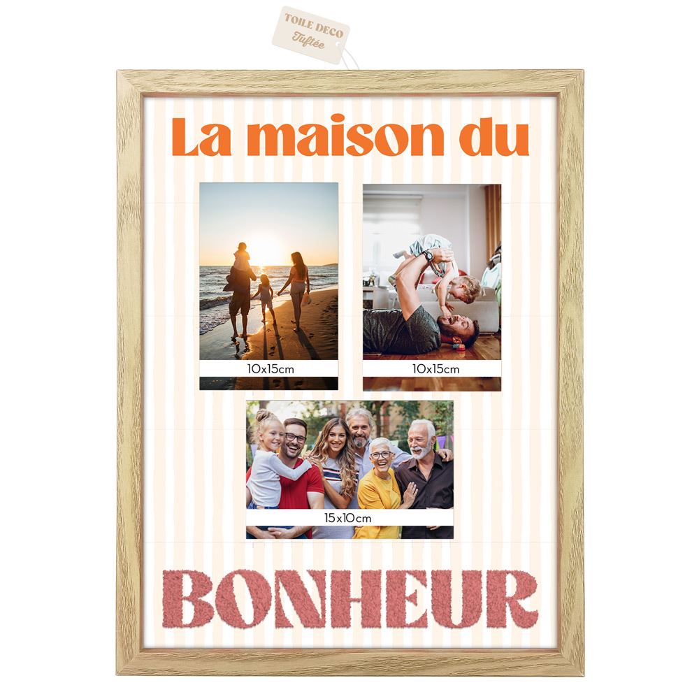 Toile tuftee cadre photos la maison du bonheur 30x40