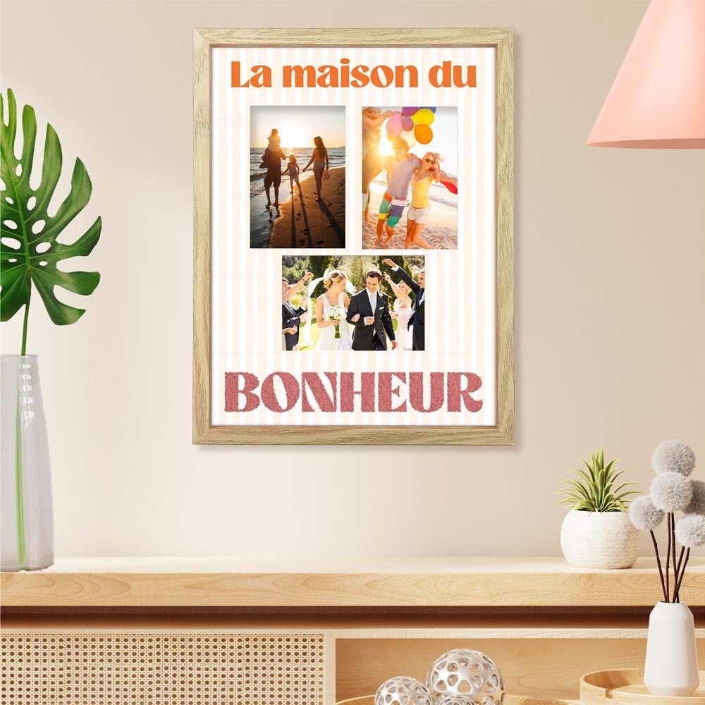 Toile tuftee cadre photos la maison du bonheur 30x40