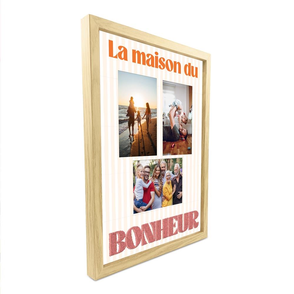 Toile tuftee cadre photos la maison du bonheur 30x40