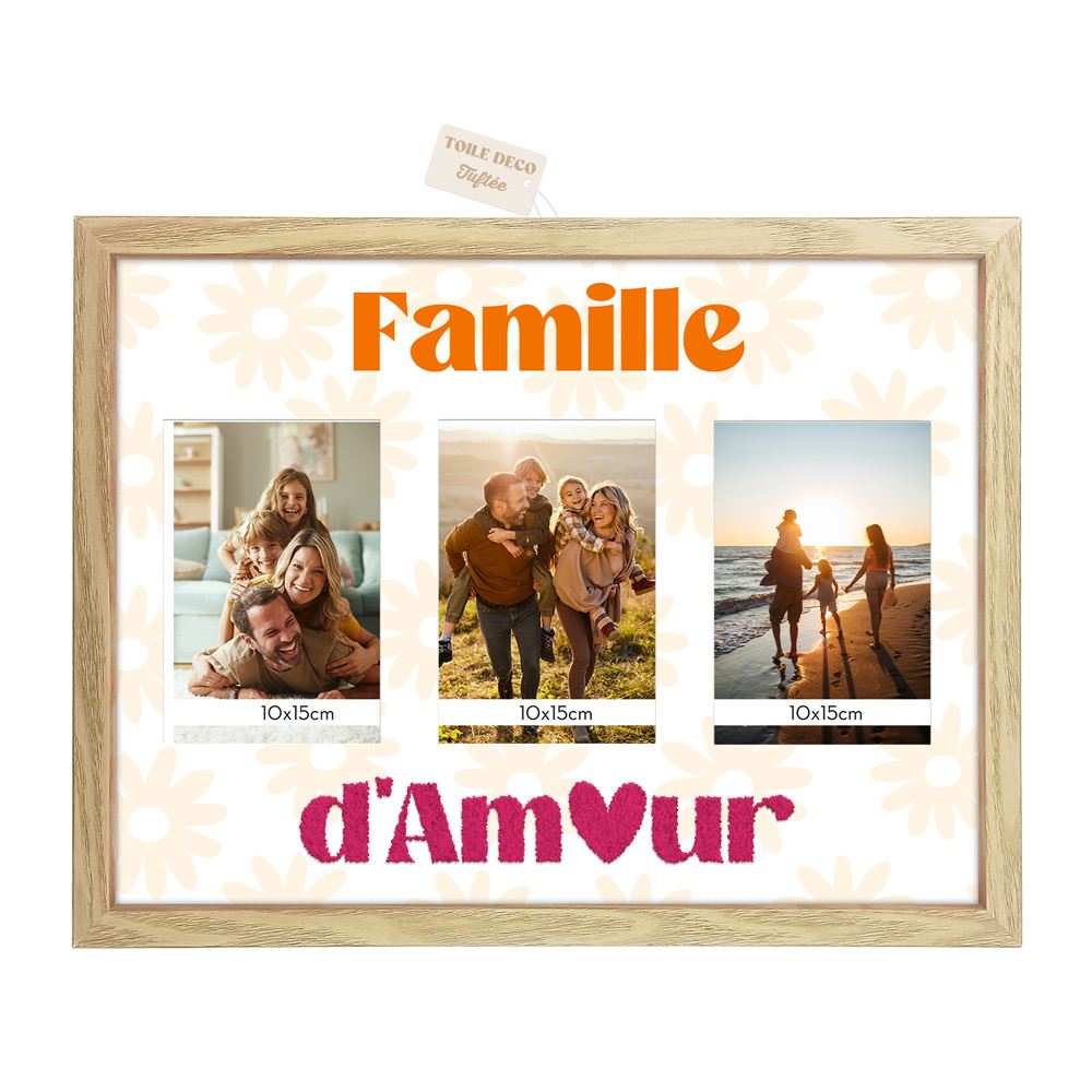 Toile tuftee cadre photos  famille d amour 30x40
