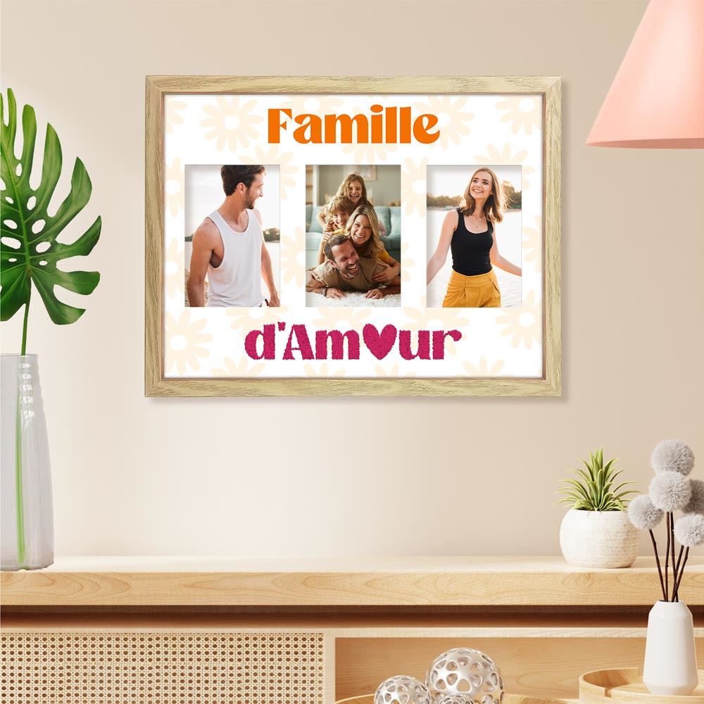 Toile tuftee cadre photos  famille d amour 30x40