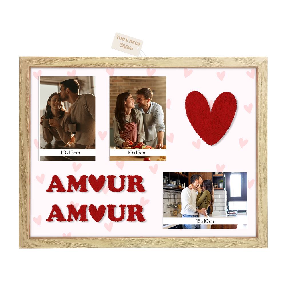 Toile tuftee cadre photos  amour amour 30x40