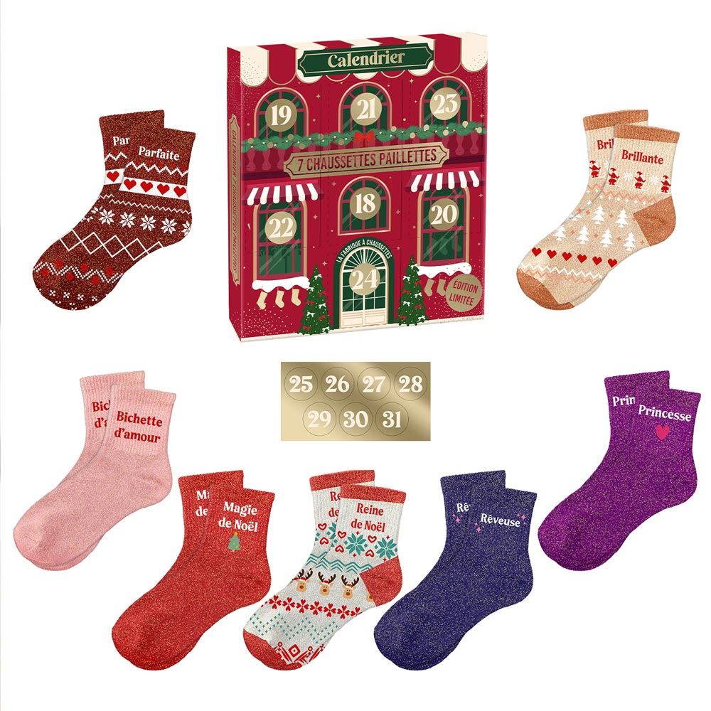 Calendrier de noel chaussettes paillettes