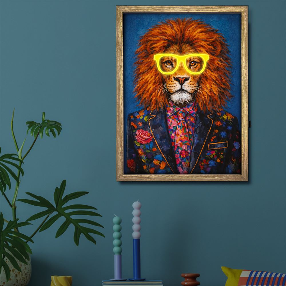 Toile neon lion moustache 30x40cm