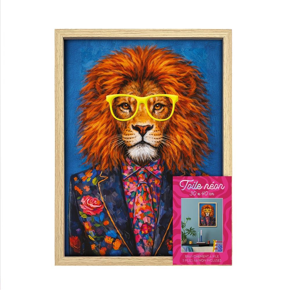 Toile neon lion moustache 30x40cm