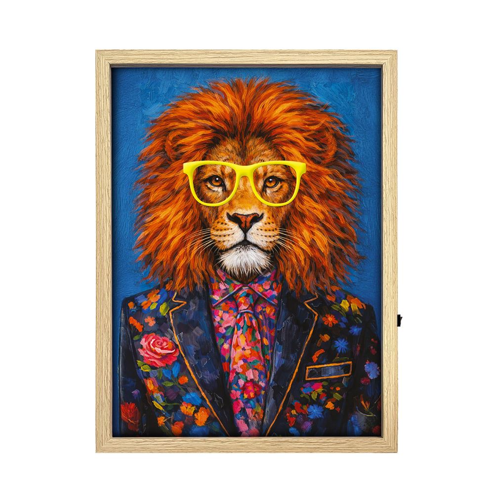Toile neon lion moustache 30x40cm