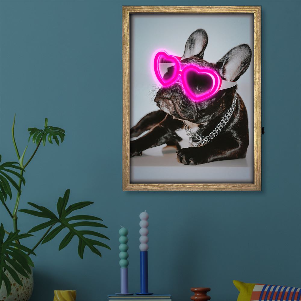 Toile neon chien lunettes 30x40cm