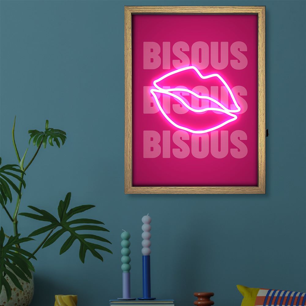 Toile neon bisous bisous bisous 30x40cm