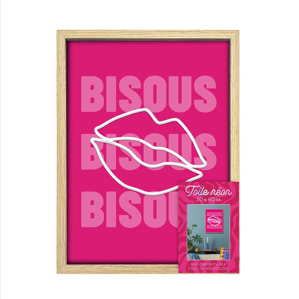 Toile neon bisous bisous bisous 30x40cm