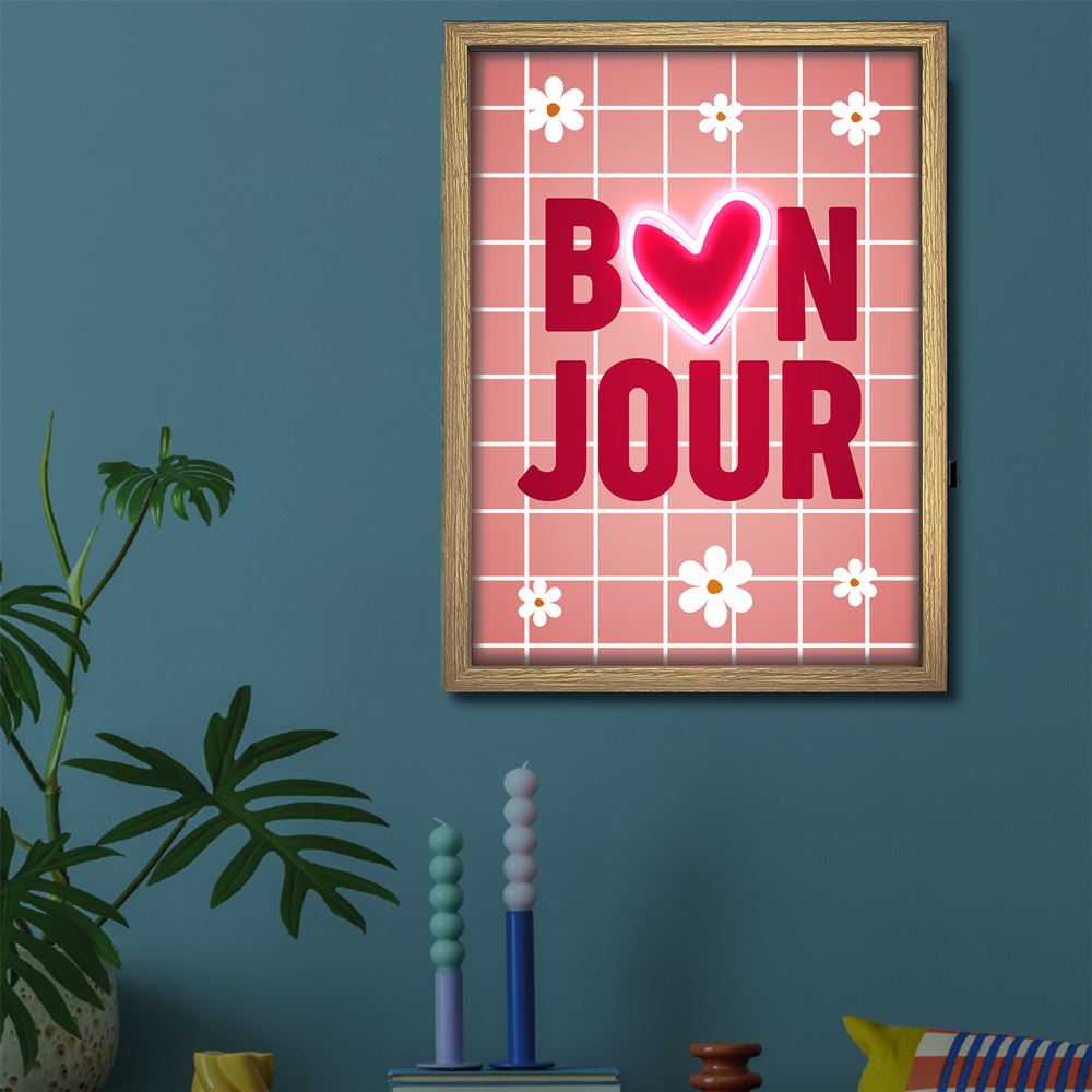 Toile neon bonjour 30x40cm