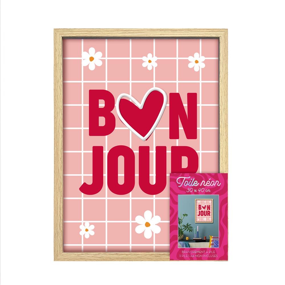 Toile neon bonjour 30x40cm