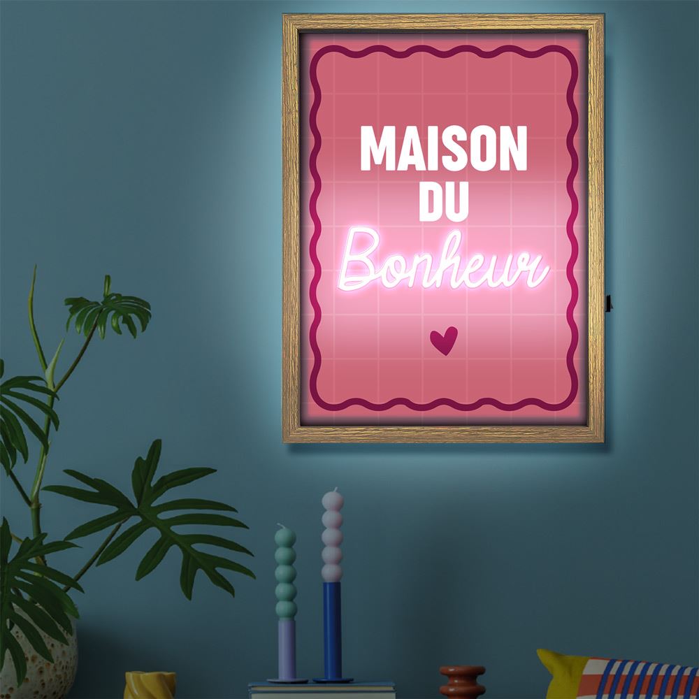 Toile neon maison du bonheur 30x40cm