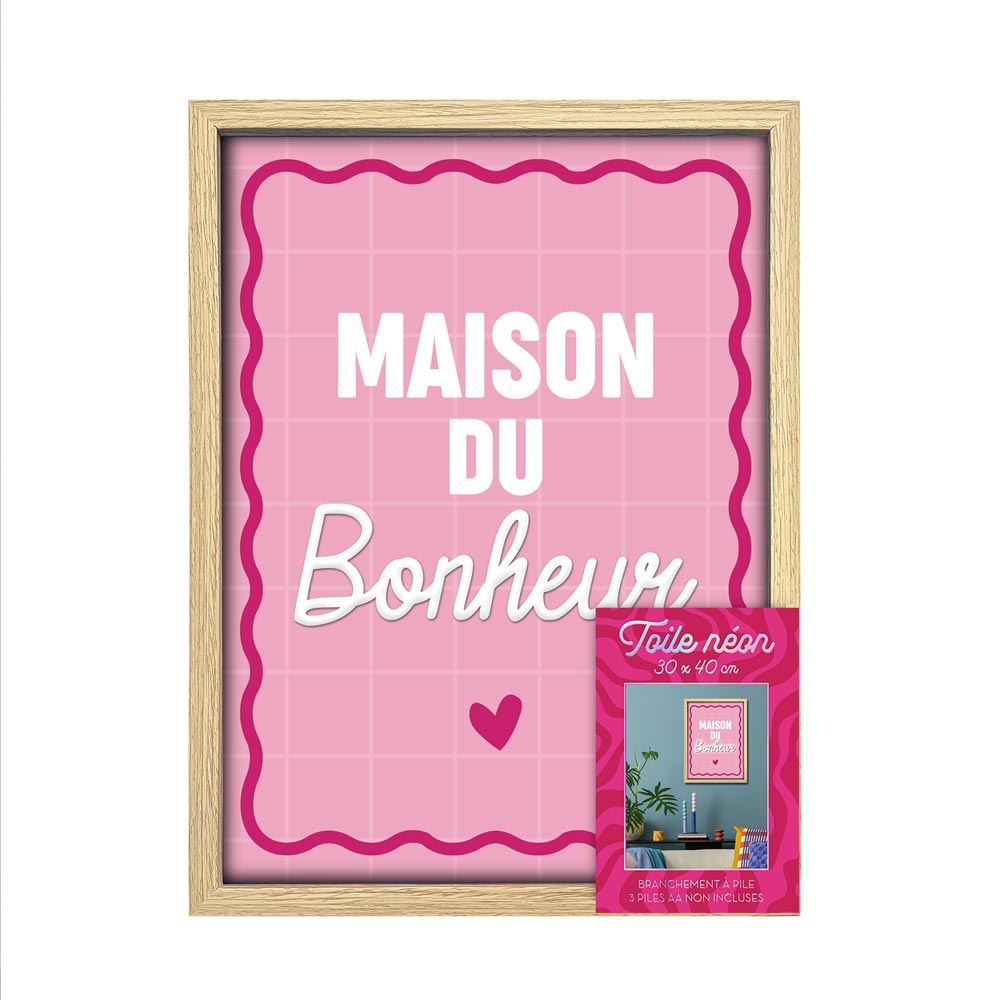 Toile neon maison du bonheur 30x40cm