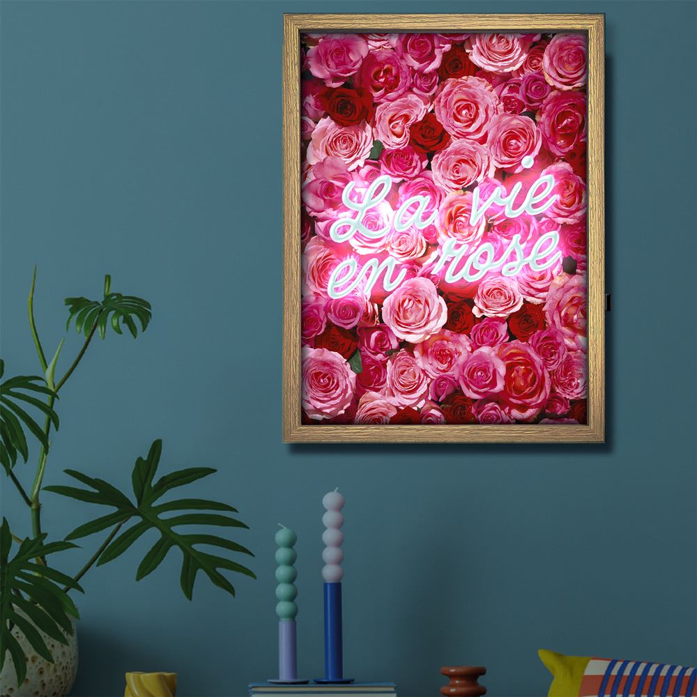 Toile neon la vie en rose 30x40cm