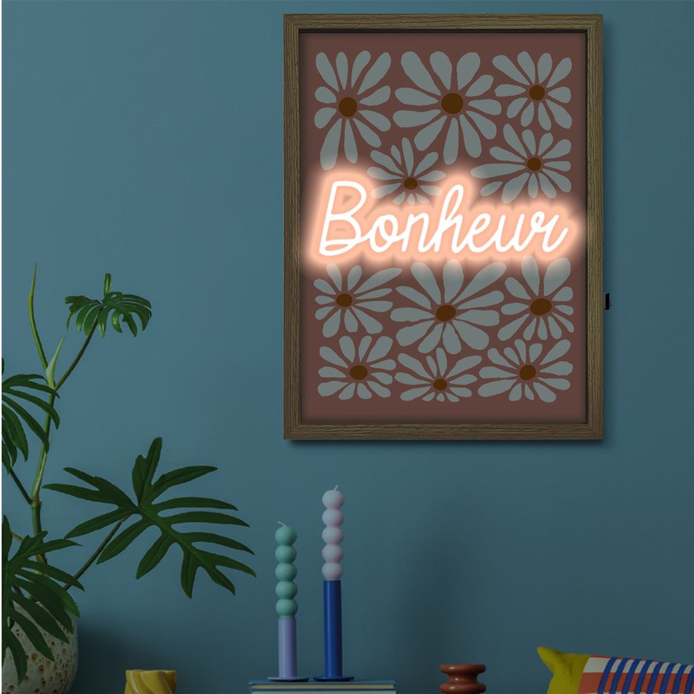 Toile neon bonheur 30x40cm