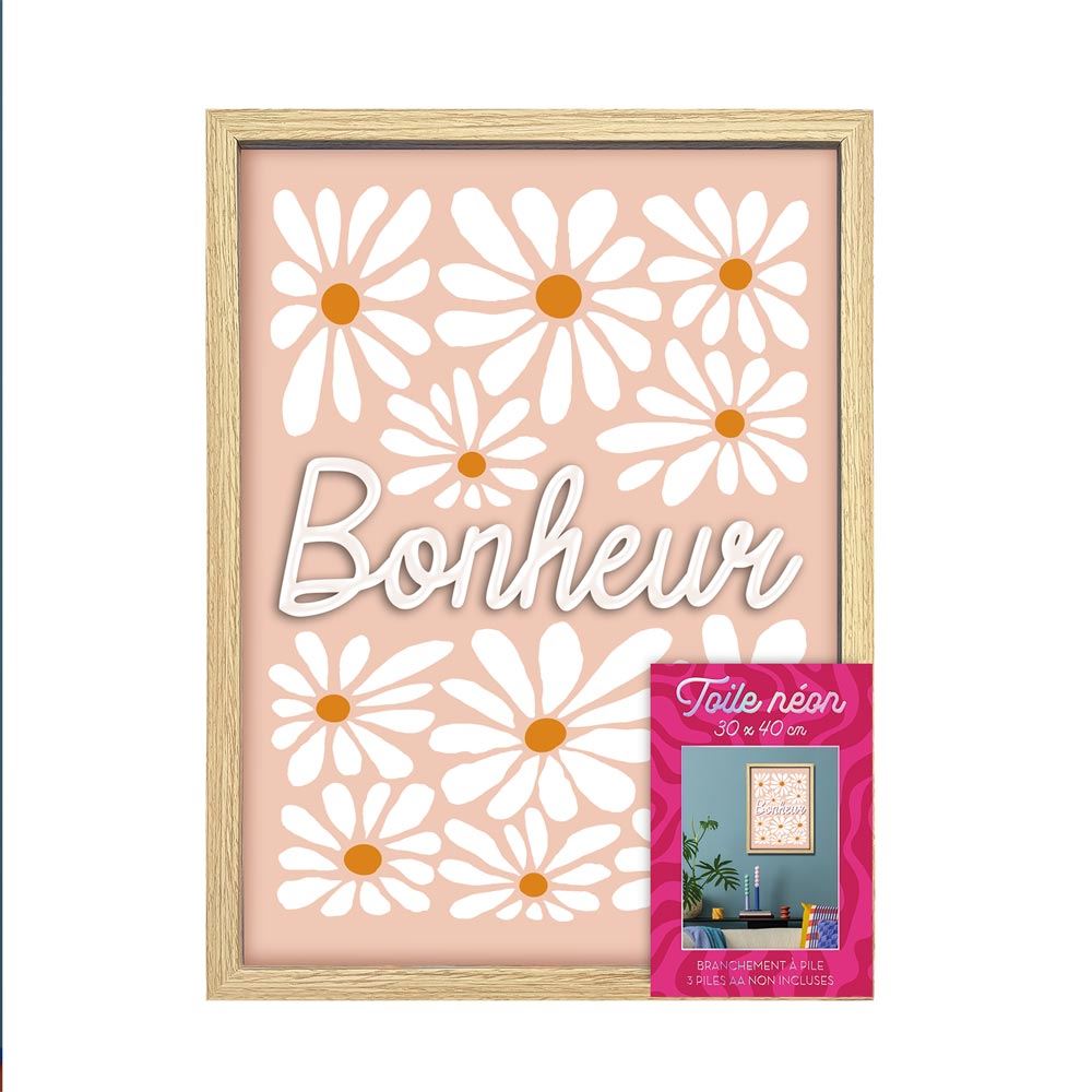 Toile neon bonheur 30x40cm