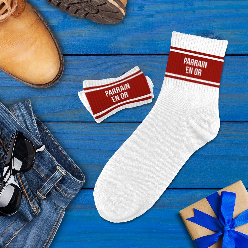 Chaussettes homme a bandes parrain en or
