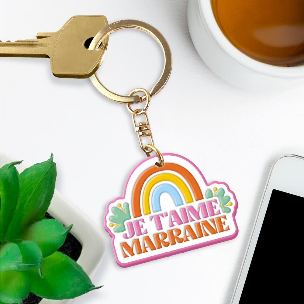 Porte cle silicone je t aime marraine