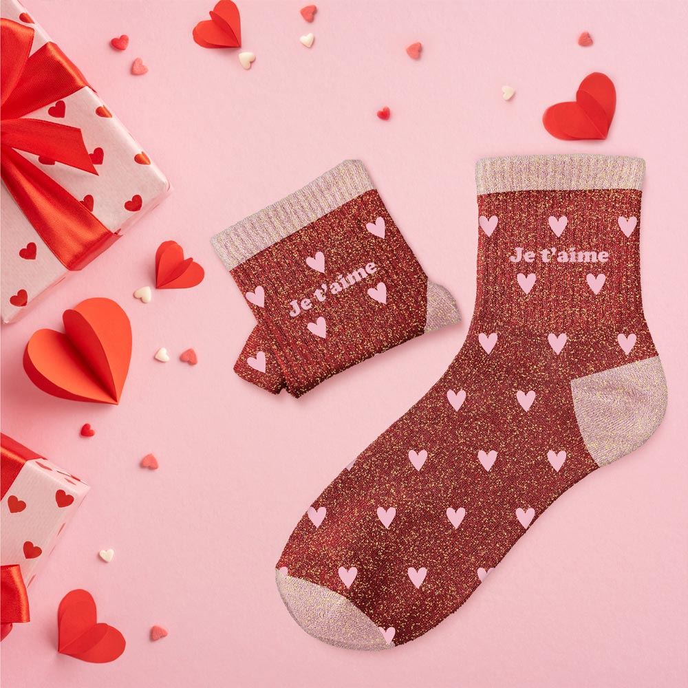 Chaussettes paillettes cŒurs je t aime