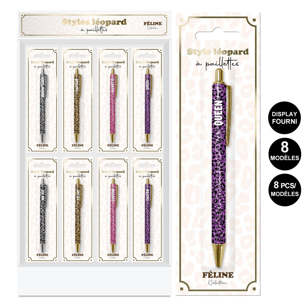 Display stylos leopard paillettes 64pcs