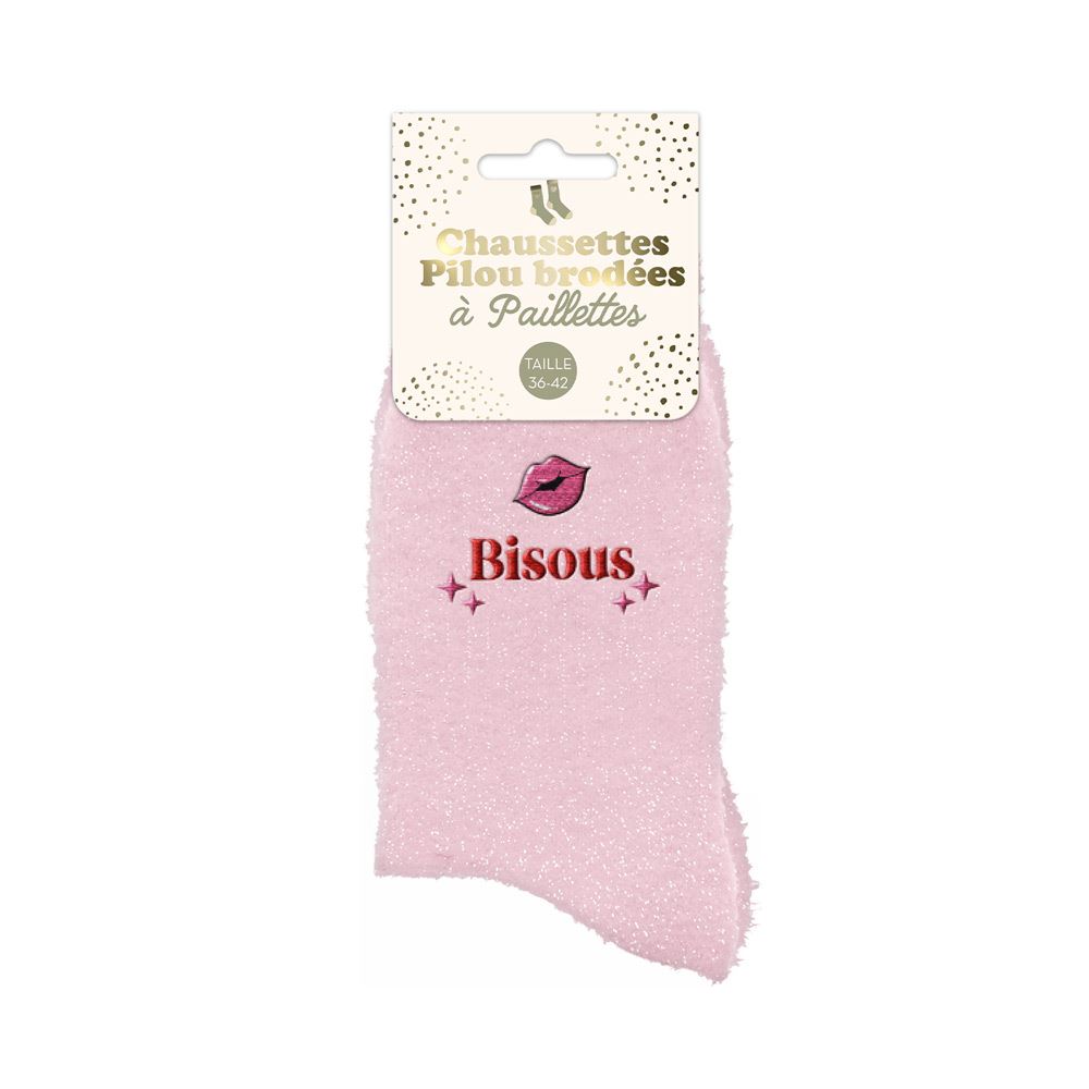 Chaussettes pilou brodees a paillettes bisous