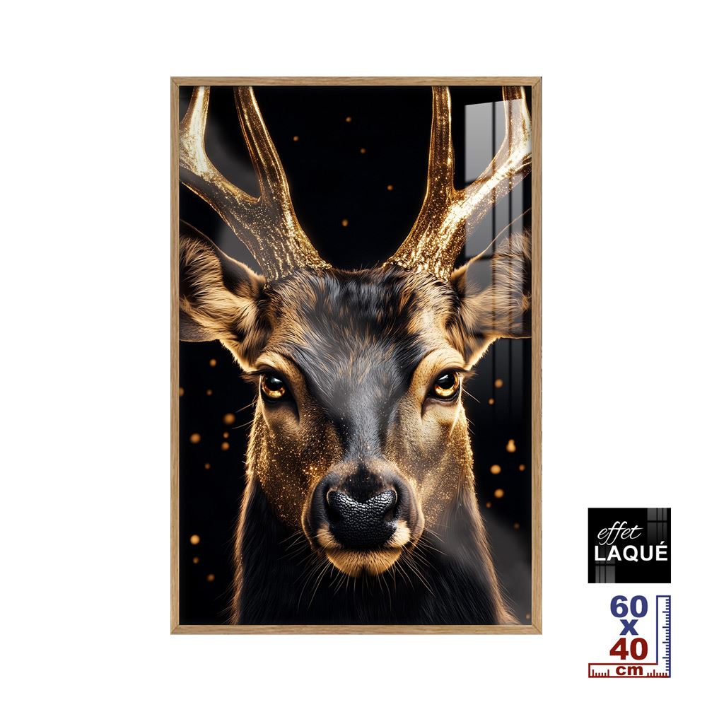 Toile effet laque cadre en bois cerf 40x60cm