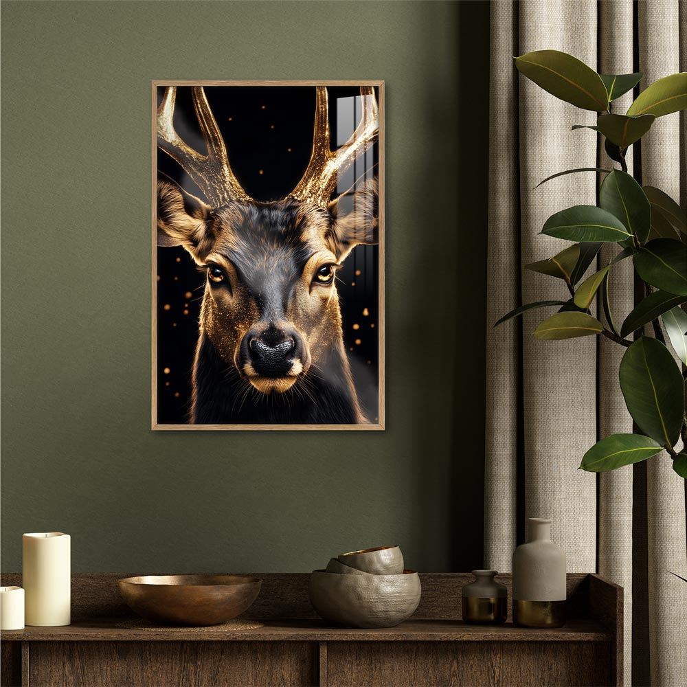 Toile effet laque cadre en bois cerf 40x60cm