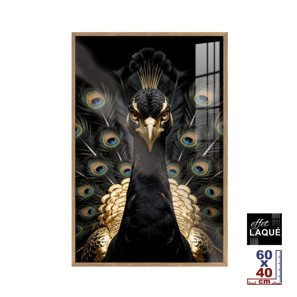 Toile effet laque cadre en bois paon 40x60cm