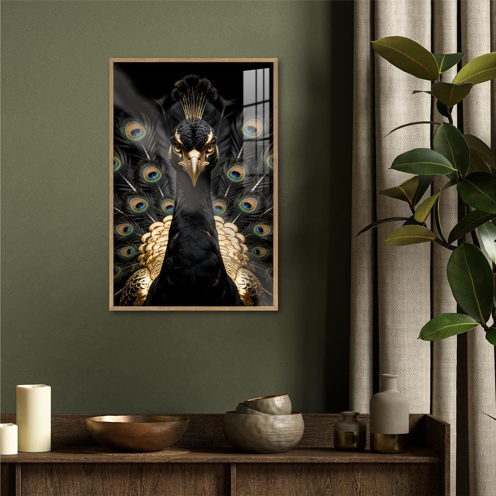 Toile effet laque cadre en bois paon 40x60cm