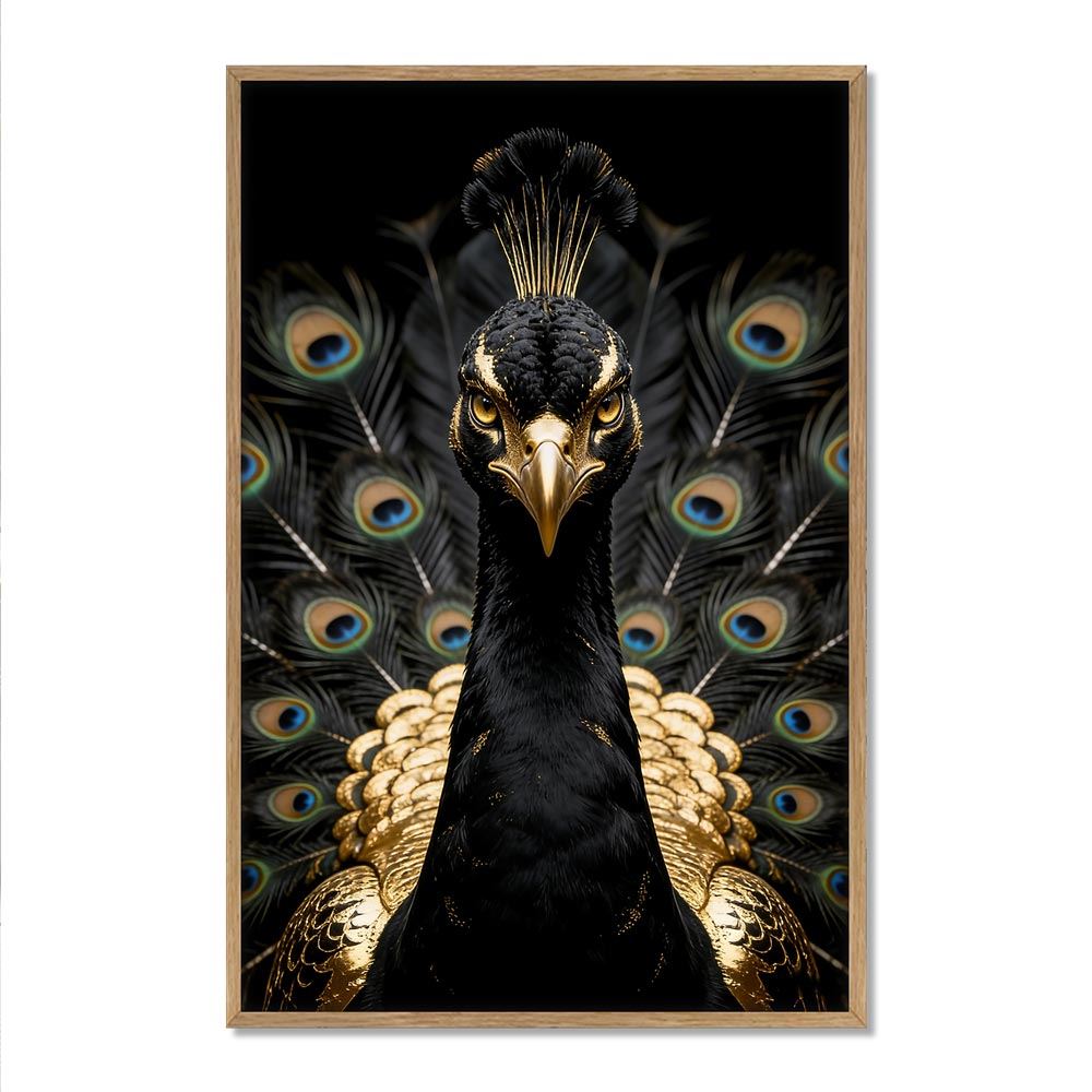 Toile effet laque cadre en bois paon 40x60cm