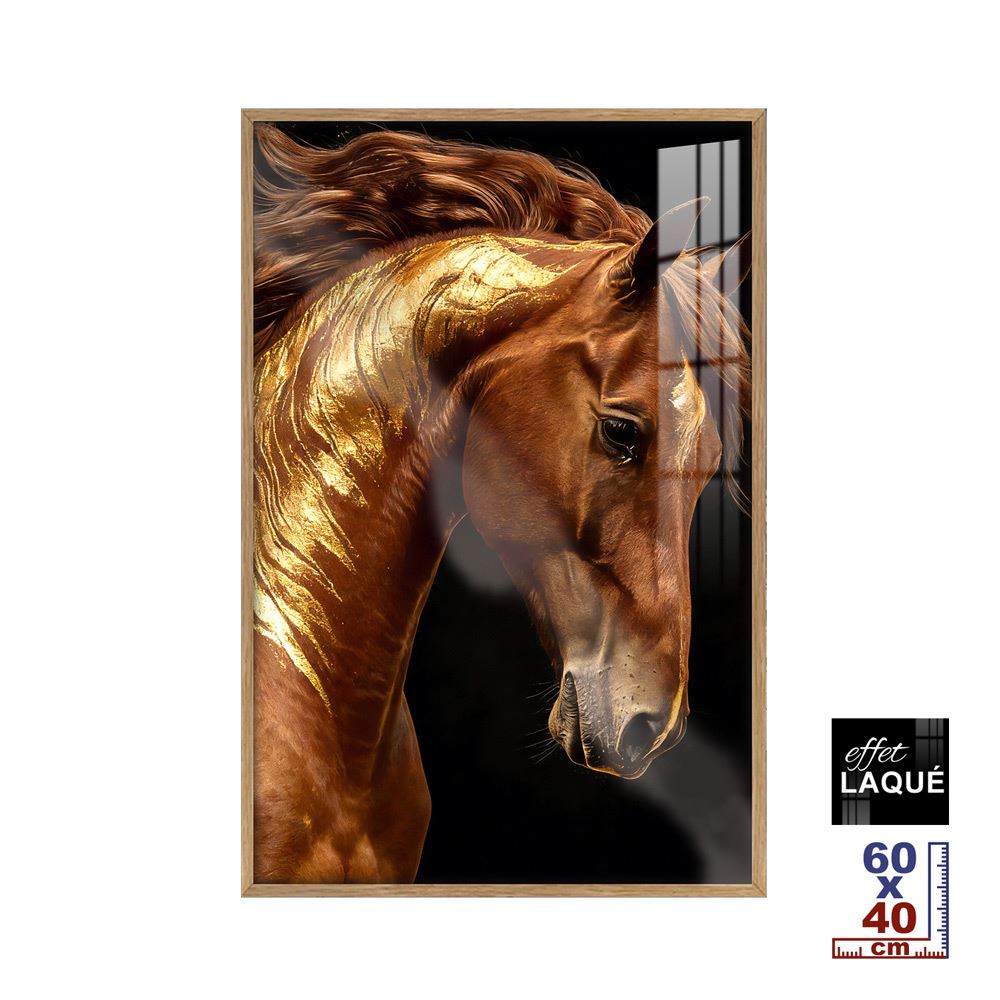 Toile effet laque cadre en bois cheval 40x60cm