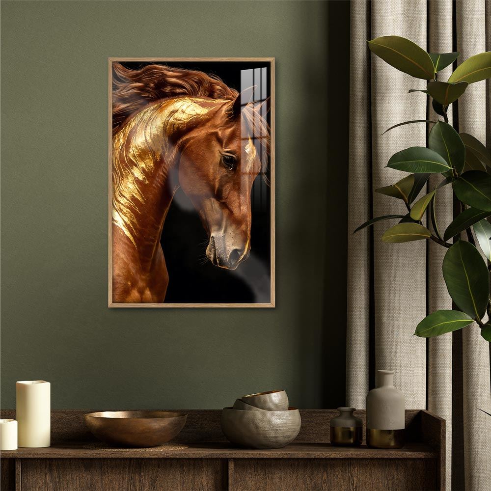 Toile effet laque cadre en bois cheval 40x60cm