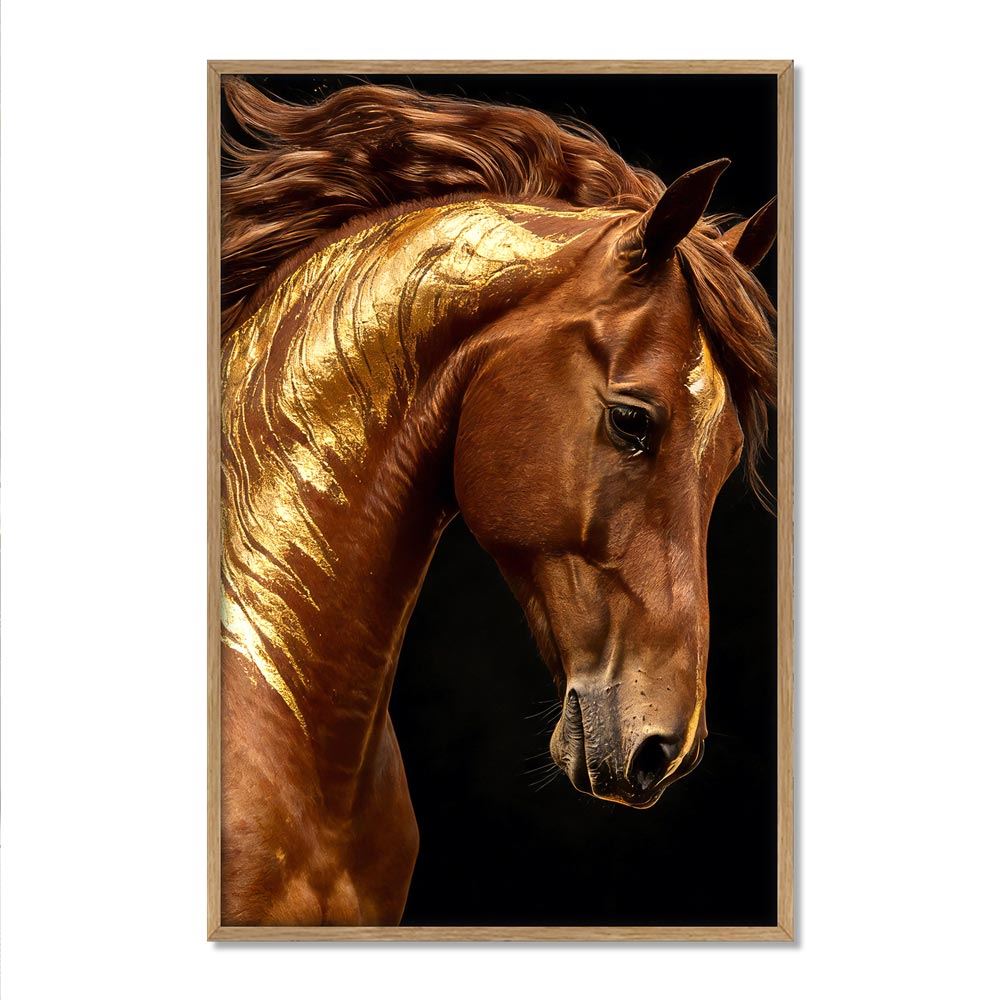 Toile effet laque cadre en bois cheval 40x60cm